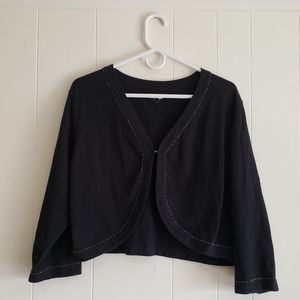 Old Navy Cardigan Black Wool and Seed Bead Trim Short Sweater Size XXL W…